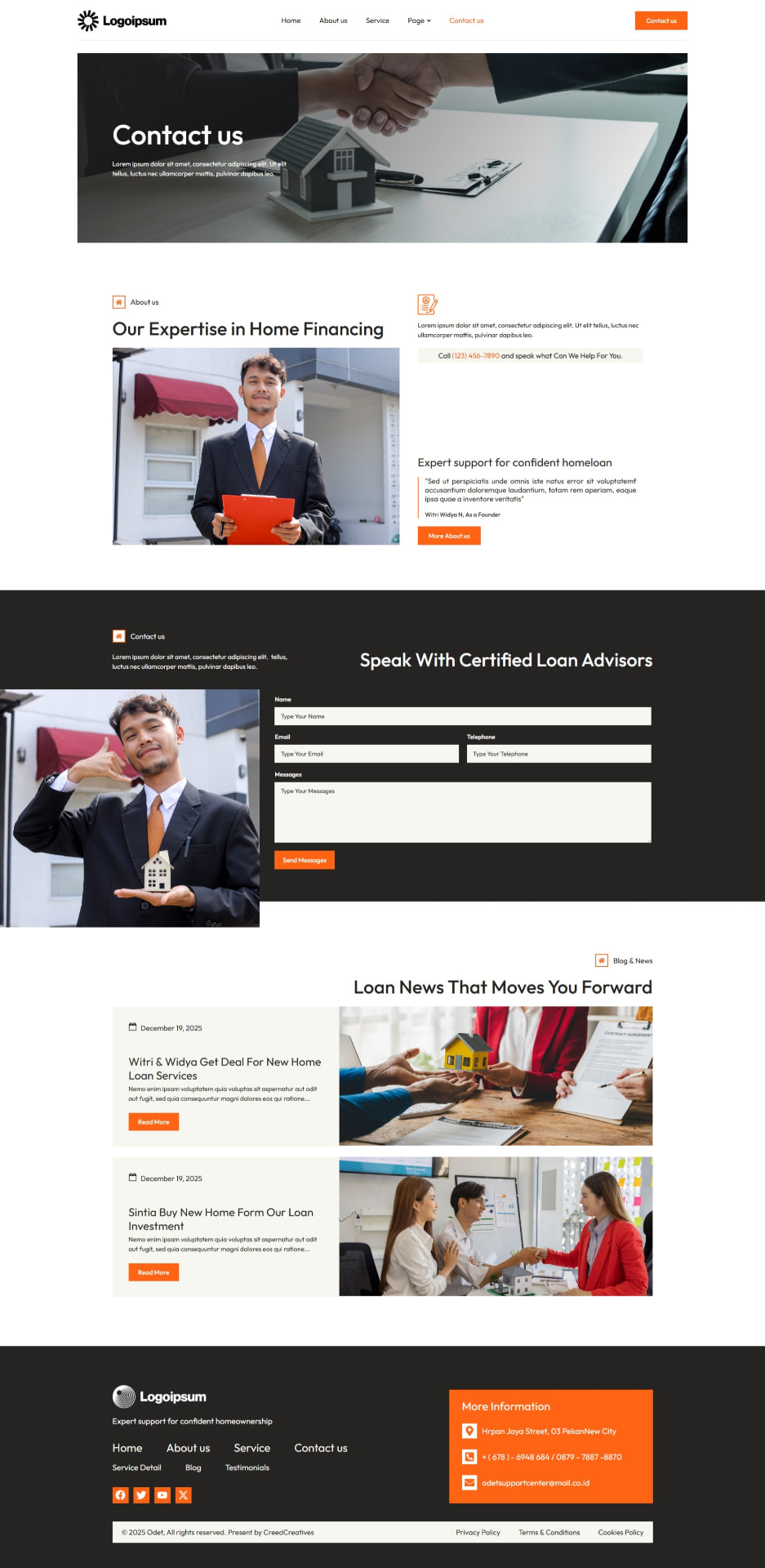 Odet WordPress template contact page with a hero image, consultation call-out and enquiry form