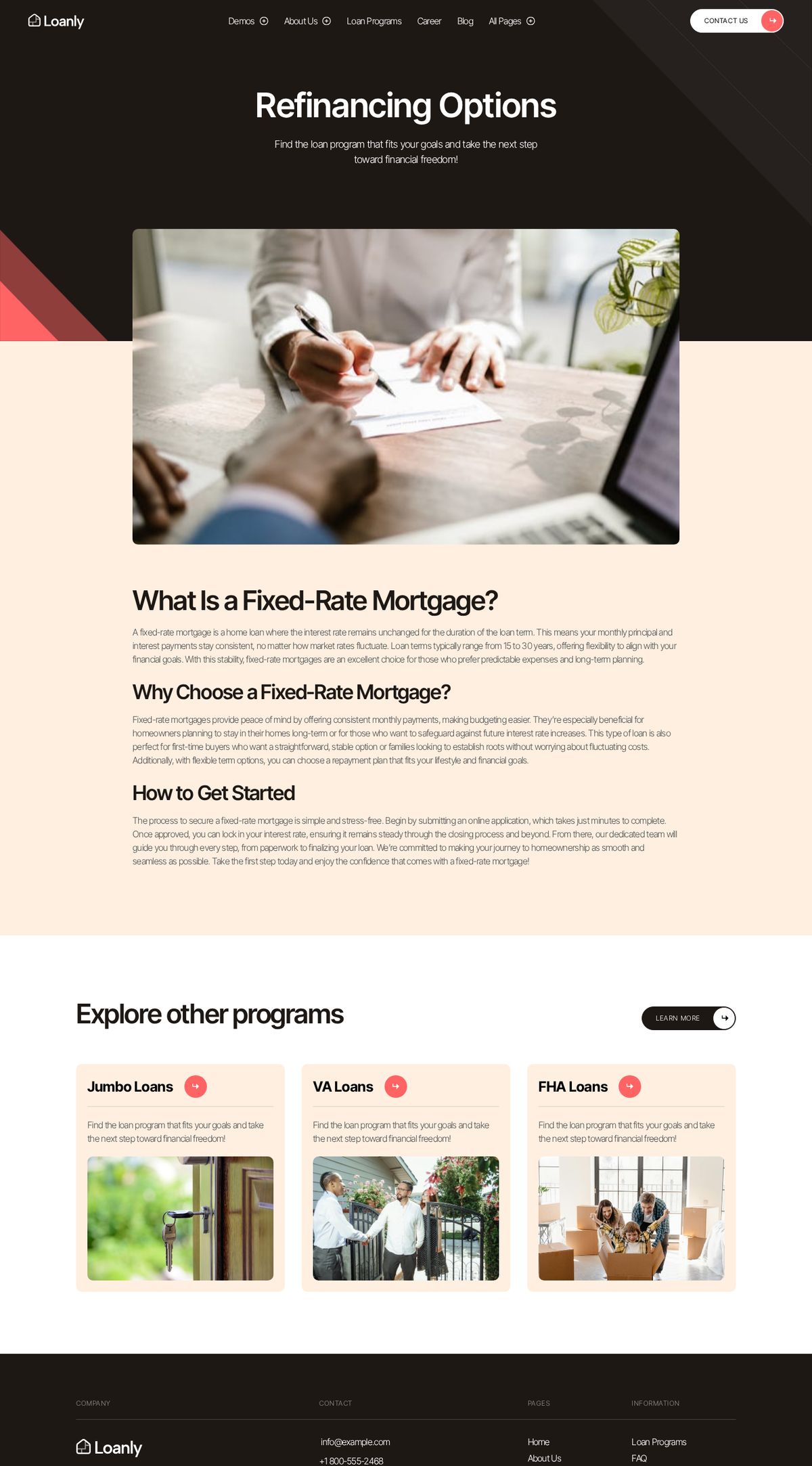 Loanly individual loan program page showing a hero, one image and three short text sections
