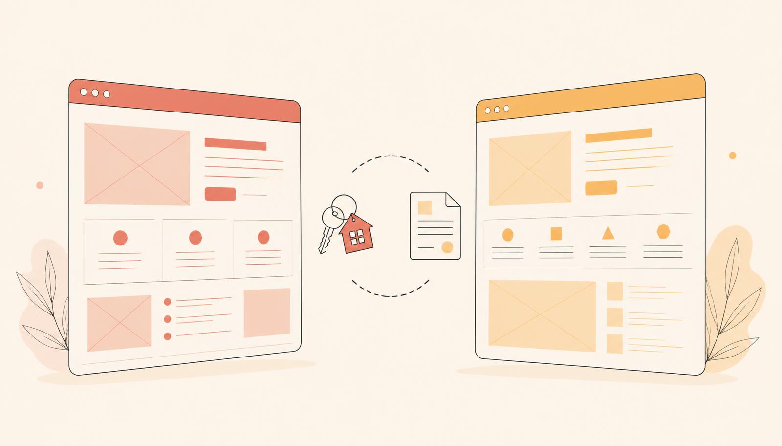 Illustration comparing two mortgage broker website layouts side by side