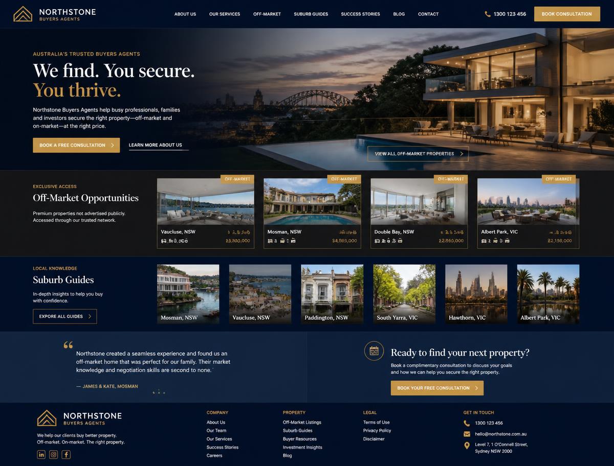 Design concept homepage for an Australian buyer's agent website