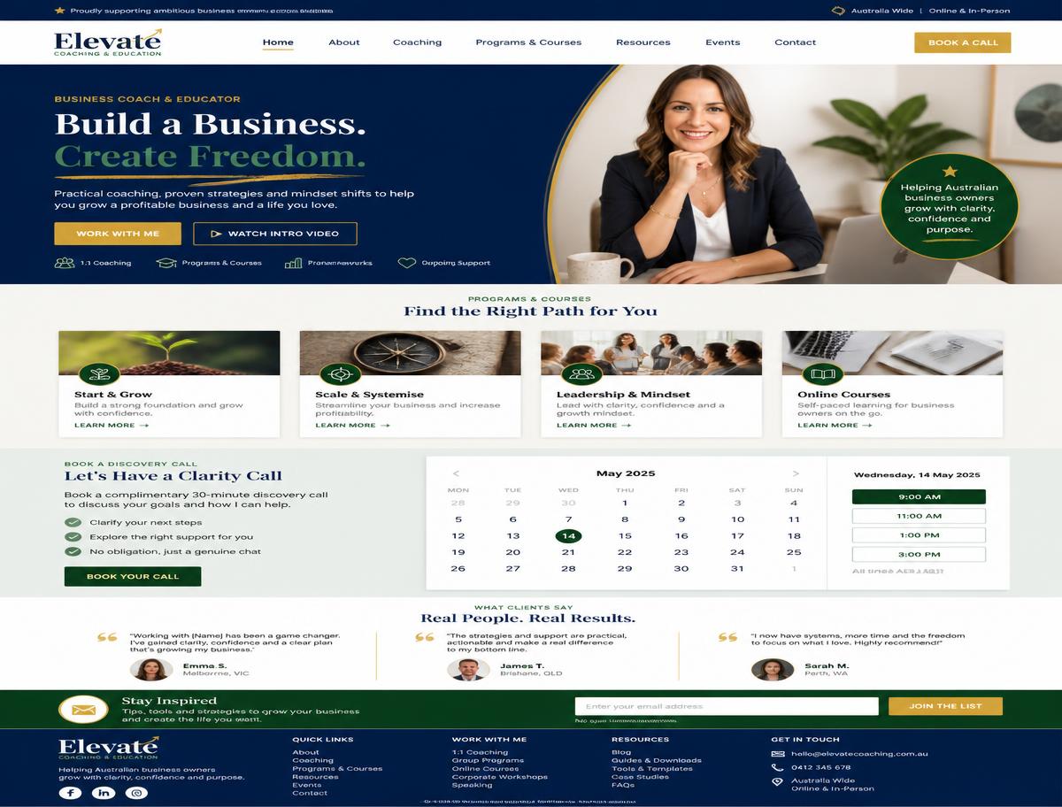 Design concept homepage for an Australian business coach website