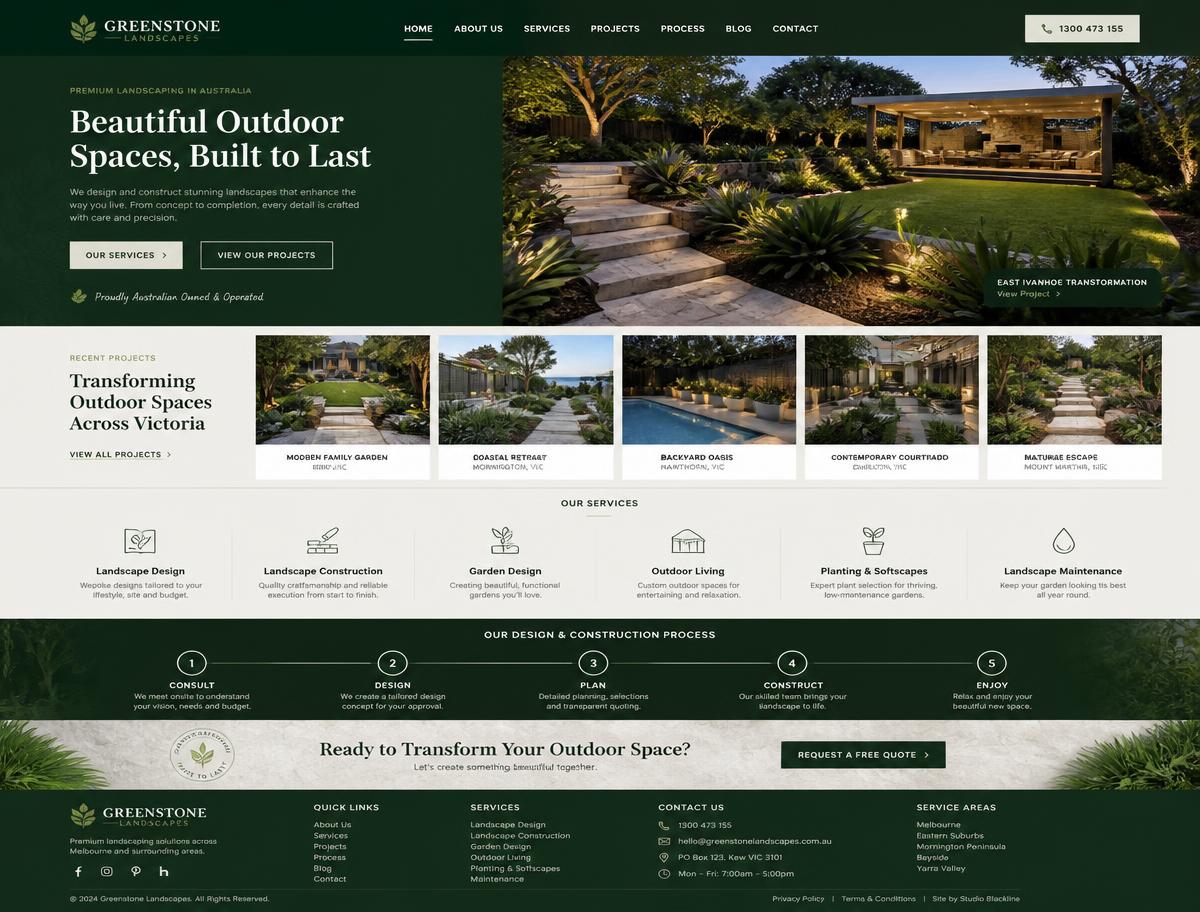 Design concept homepage for an Australian landscaping website