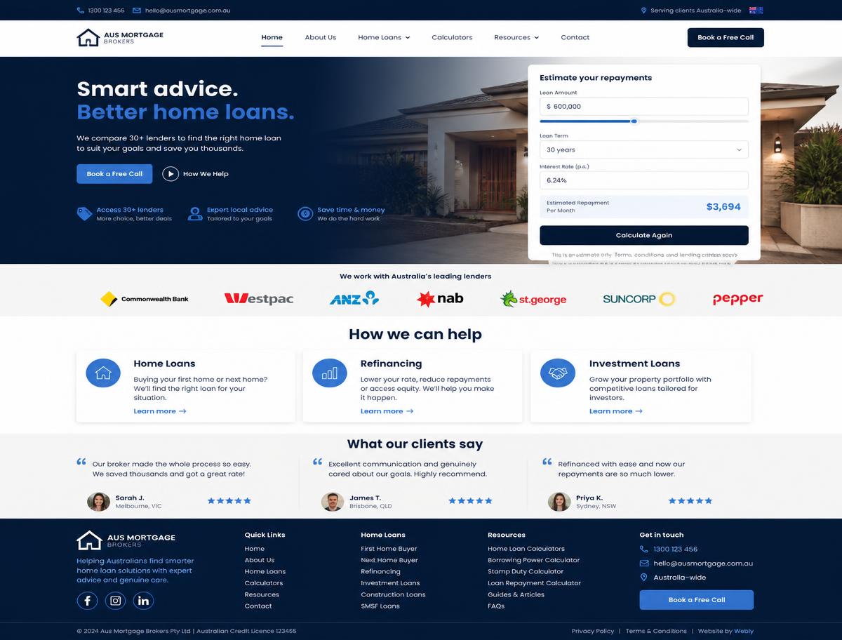 Design concept homepage for an Australian mortgage broker website