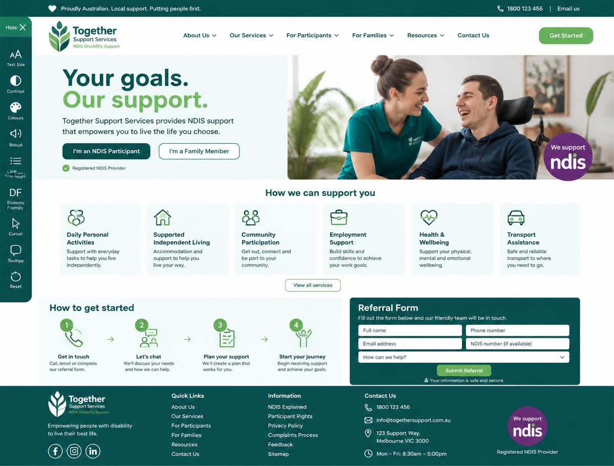 Design concept homepage for an Australian NDIS provider website