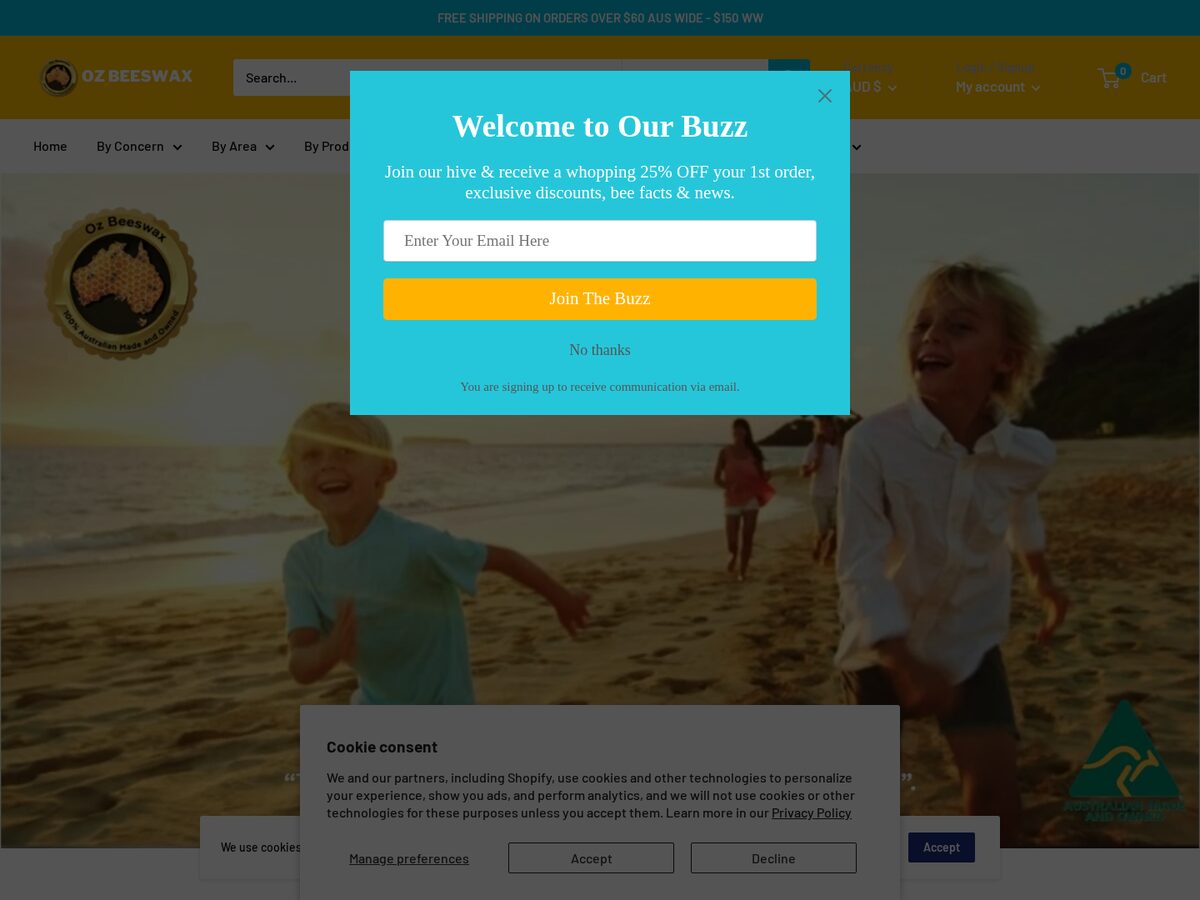 Oz Beeswax Shopify store homepage